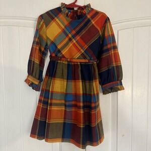 Vtg Plaid Sears Roebuck & Co Honey Suckle Dress With Ruffle Neck/Cuffs Size 6